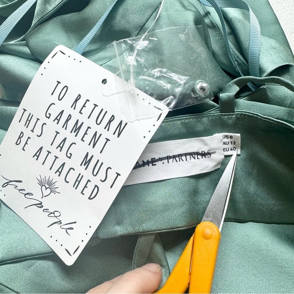 NWT Free People Fame And Partners Liv Satin Maxi Dress Cutout Blue Green - Picture 12 of 16